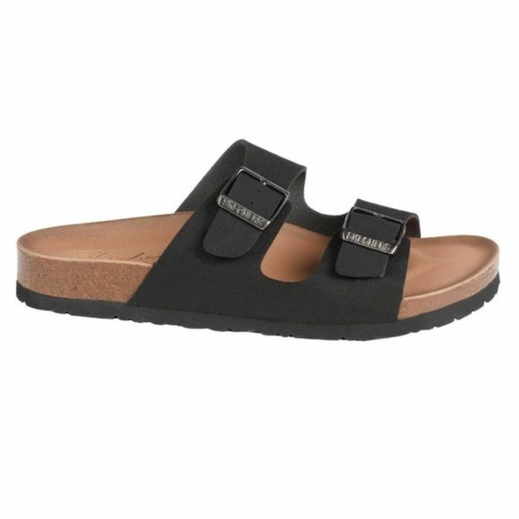 SKECHERS Women Relaxed Fit Luxe Foam Slip on Buckle Sandal  -Black - Picture 4 of 9